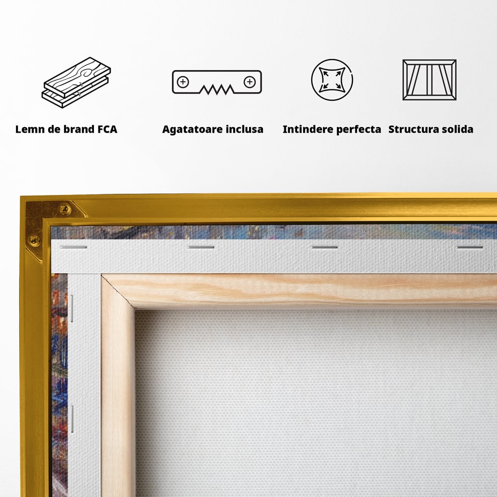 Tablou Canvas Premium LuxCanva® A1110, Oras In Ploaie , Oameni, Masini, Umbrela, Culori Vibrante