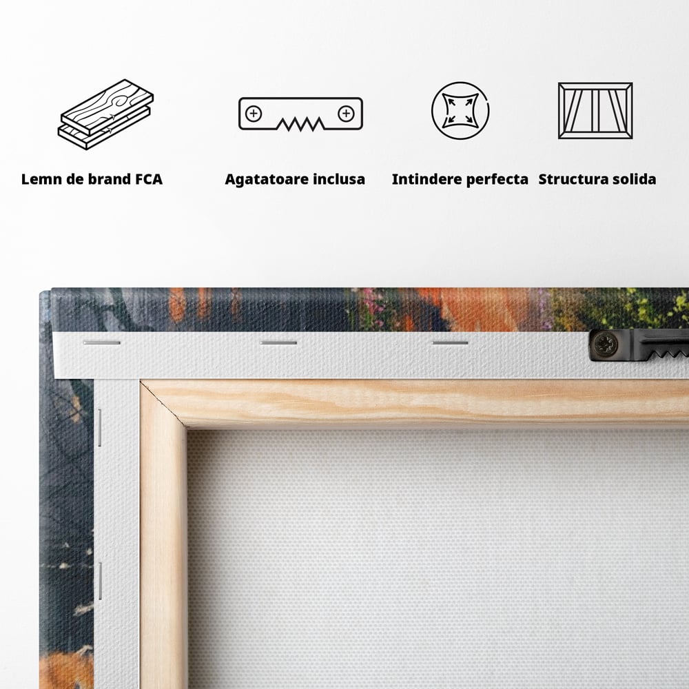 Tablou Canvas Premium LuxCanva® A1111, Flori Curgatoare , Oras Vechi, Casa, Lac, Culori Vibrante