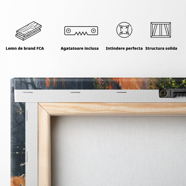 Tablou Canvas Premium LuxCanva® A1111, Flori Curgatoare , Oras Vechi, Casa, Lac, Culori Vibrante