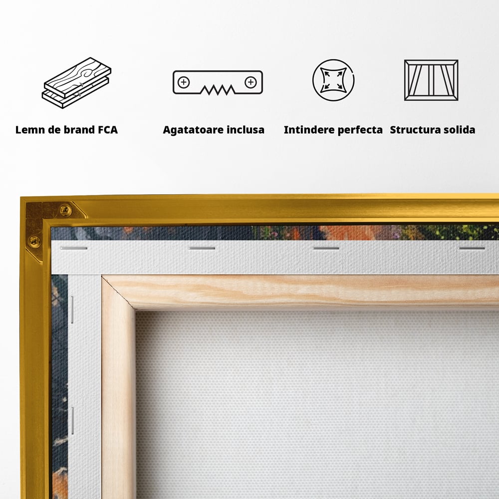 Tablou Canvas Premium LuxCanva® A1111, Flori Curgatoare , Oras Vechi, Casa, Lac, Culori Vibrante
