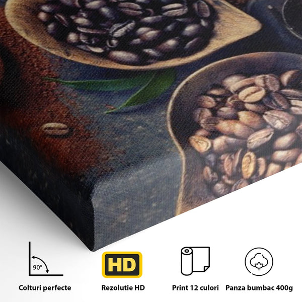 Leinwand Wandkunst Leinwand Wandkunst Premium LuxCanva® A1112, Kaffee Kunst, Kaffeegeschmack, Löffel, Kaffeebohne, lebendige Farben