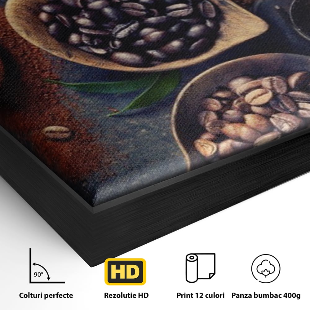 Leinwand Wandkunst Leinwand Wandkunst Premium LuxCanva® A1112, Kaffee Kunst, Kaffeegeschmack, Löffel, Kaffeebohne, lebendige Farben