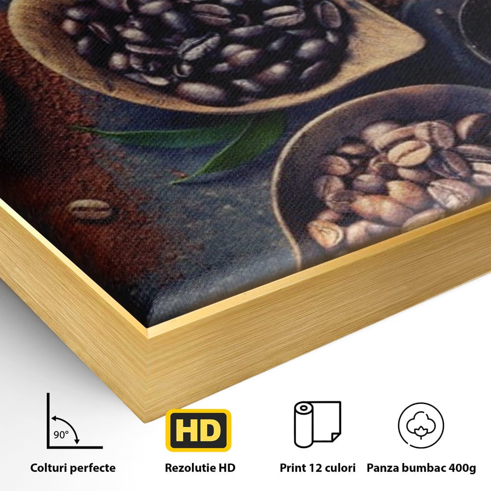 Leinwand Wandkunst Leinwand Wandkunst Premium LuxCanva® A1112, Kaffee Kunst, Kaffeegeschmack, Löffel, Kaffeebohne, lebendige Farben
