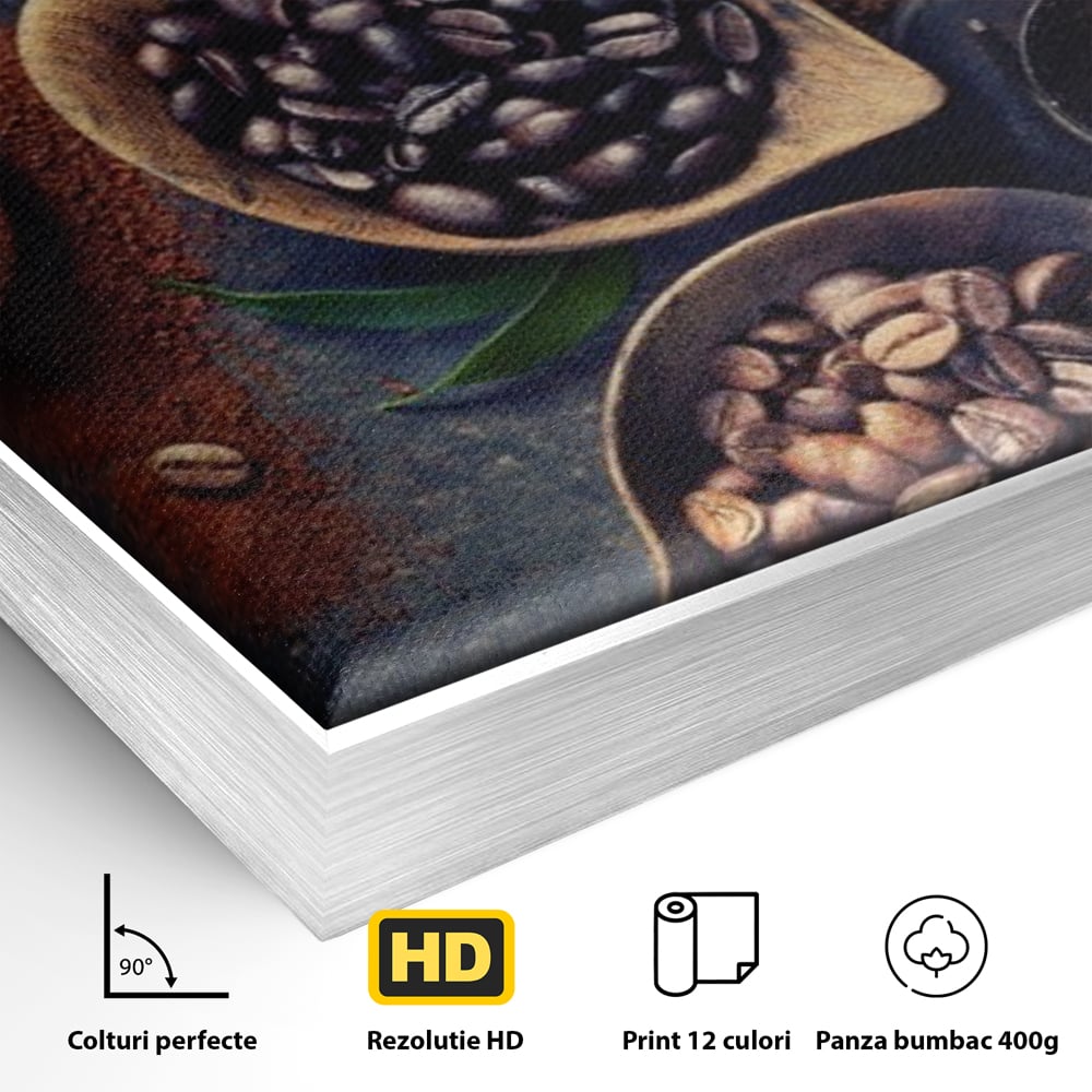 Leinwand Wandkunst Leinwand Wandkunst Premium LuxCanva® A1112, Kaffee Kunst, Kaffeegeschmack, Löffel, Kaffeebohne, lebendige Farben