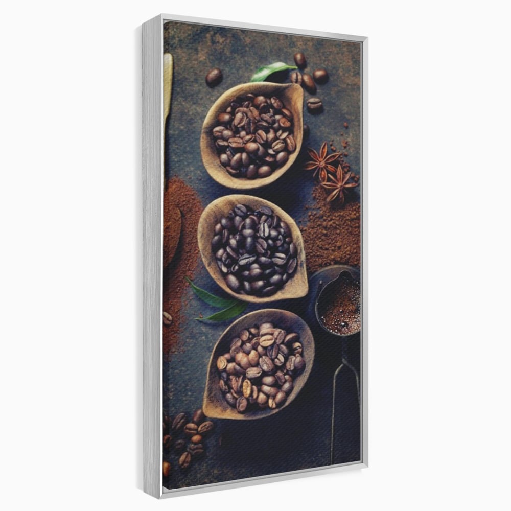 Leinwand Wandkunst Leinwand Wandkunst Premium LuxCanva® A1112, Kaffee Kunst, Kaffeegeschmack, Löffel, Kaffeebohne, lebendige Farben