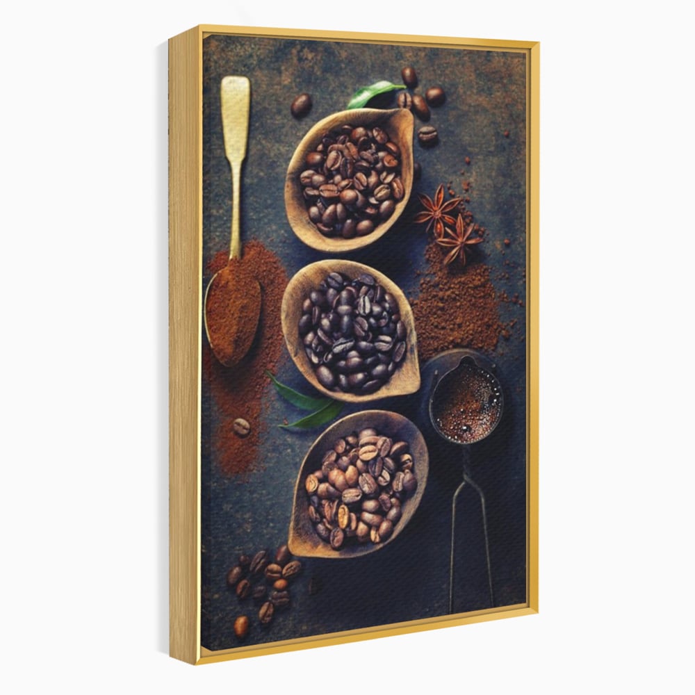 Leinwand Wandkunst Leinwand Wandkunst Premium LuxCanva® A1112, Kaffee Kunst, Kaffeegeschmack, Löffel, Kaffeebohne, lebendige Farben