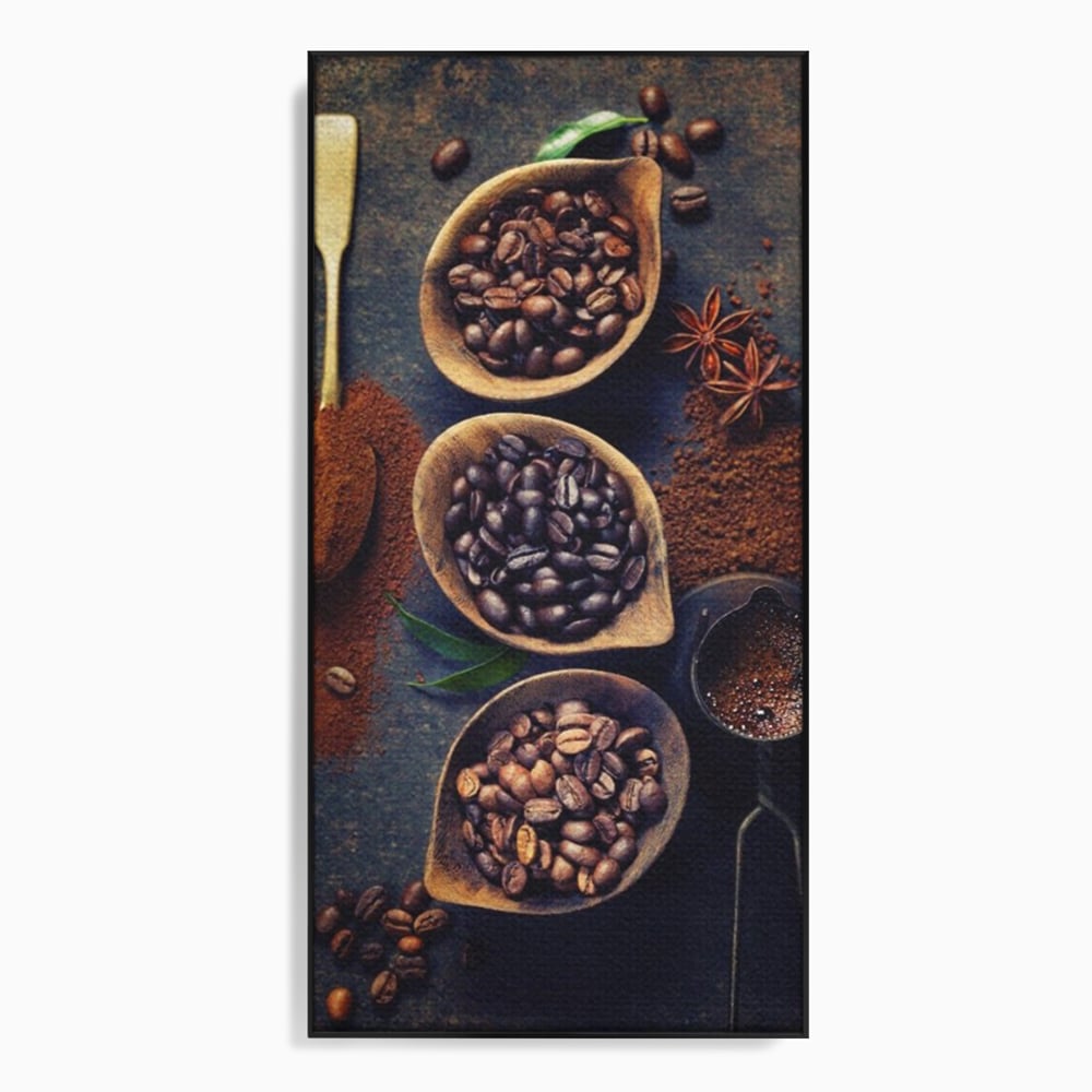Leinwand Wandkunst Leinwand Wandkunst Premium LuxCanva® A1112, Kaffee Kunst, Kaffeegeschmack, Löffel, Kaffeebohne, lebendige Farben