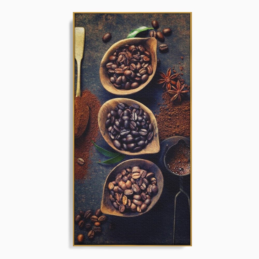 Leinwand Wandkunst Leinwand Wandkunst Premium LuxCanva® A1112, Kaffee Kunst, Kaffeegeschmack, Löffel, Kaffeebohne, lebendige Farben