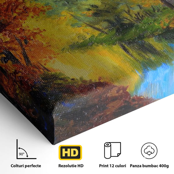 Tablou Canvas Premium LuxCanva® A1114, Langa Padure , Lac, Toamna, Peisaj, Natura, Culori Vibrante
