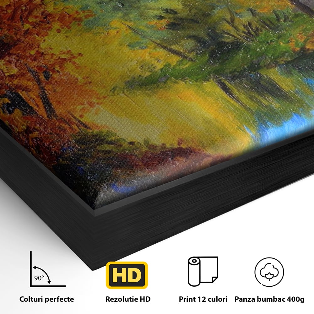 Tablou Canvas Premium LuxCanva® A1114, Langa Padure , Lac, Toamna, Peisaj, Natura, Culori Vibrante