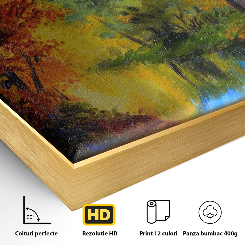 Tablou Canvas Premium LuxCanva® A1114, Langa Padure , Lac, Toamna, Peisaj, Natura, Culori Vibrante