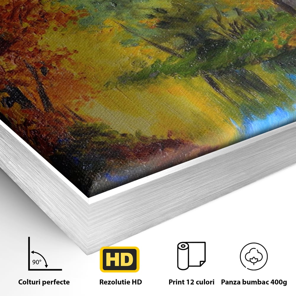 Tablou Canvas Premium LuxCanva® A1114, Langa Padure , Lac, Toamna, Peisaj, Natura, Culori Vibrante
