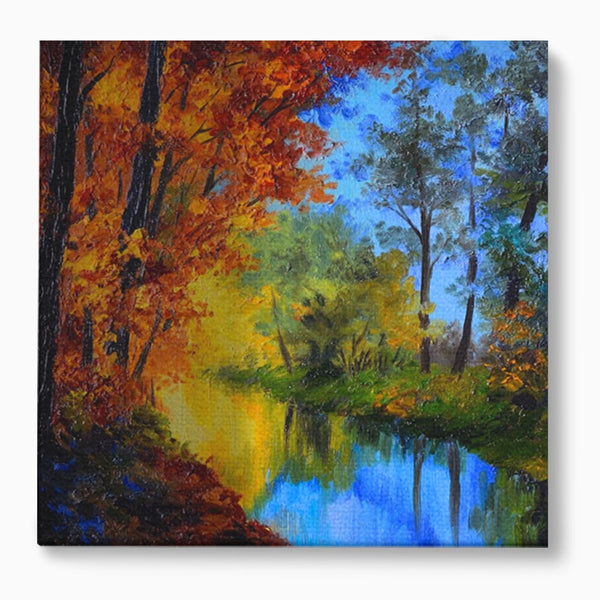 Tablou Canvas Premium LuxCanva® A1114, Langa Padure , Lac, Toamna, Peisaj, Natura, Culori Vibrante
