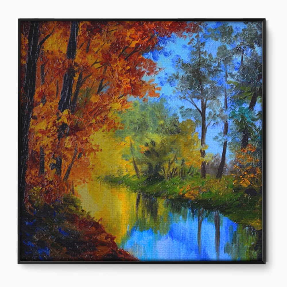 Tablou Canvas Premium LuxCanva® A1114, Langa Padure , Lac, Toamna, Peisaj, Natura, Culori Vibrante