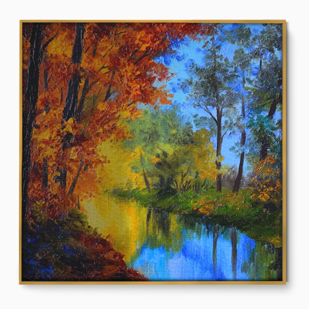 Tablou Canvas Premium LuxCanva® A1114, Langa Padure , Lac, Toamna, Peisaj, Natura, Culori Vibrante