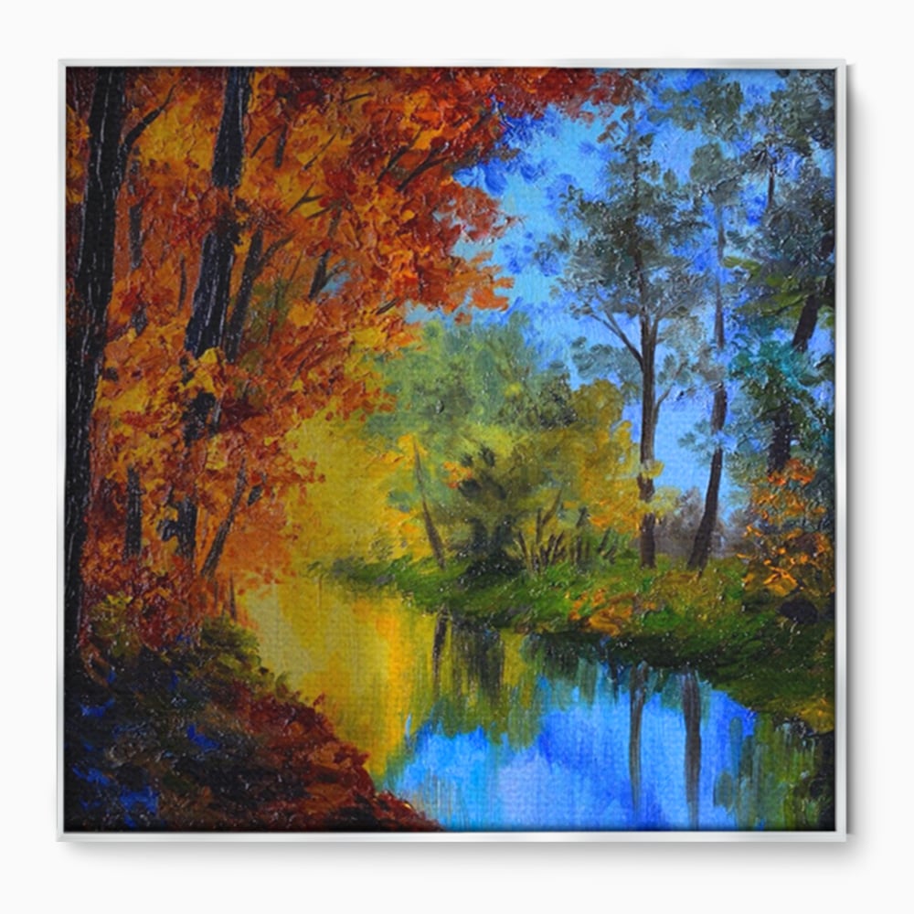 Tablou Canvas Premium LuxCanva® A1114, Langa Padure , Lac, Toamna, Peisaj, Natura, Culori Vibrante