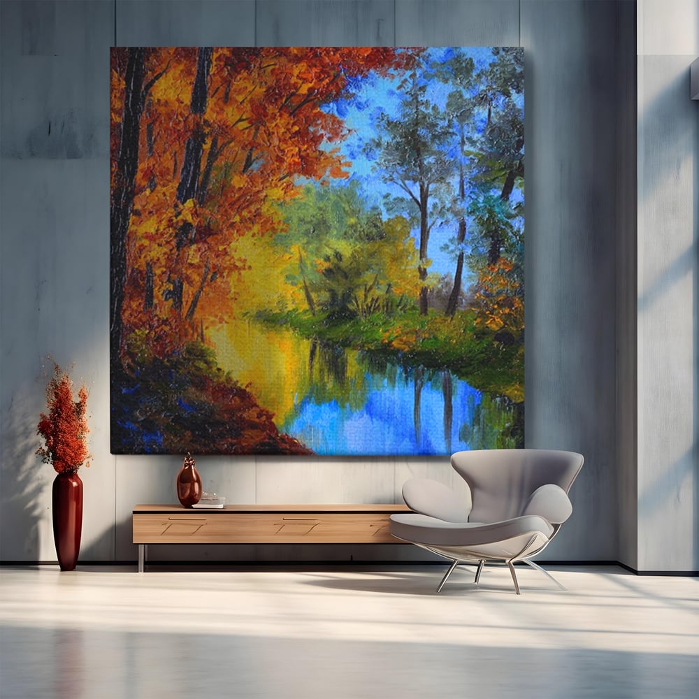 Tablou Canvas Premium LuxCanva® A1114, Langa Padure , Lac, Toamna, Peisaj, Natura, Culori Vibrante