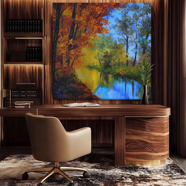 Tablou Canvas Premium LuxCanva® A1114, Langa Padure , Lac, Toamna, Peisaj, Natura, Culori Vibrante