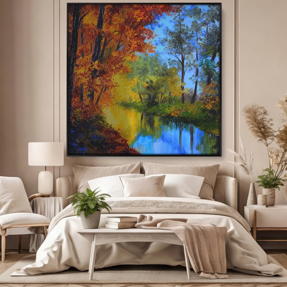 Tablou Canvas Premium LuxCanva® A1114, Langa Padure , Lac, Toamna, Peisaj, Natura, Culori Vibrante
