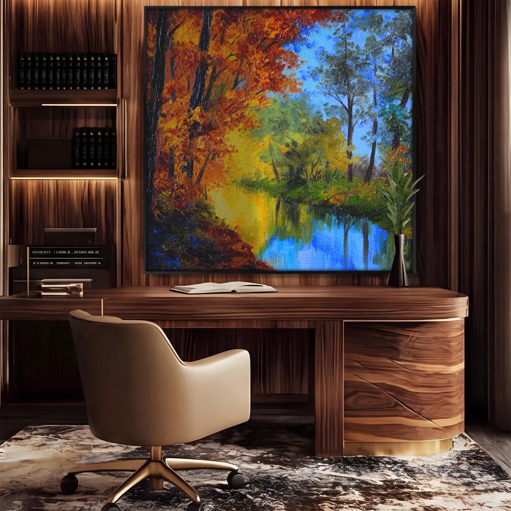 Tablou Canvas Premium LuxCanva® A1114, Langa Padure , Lac, Toamna, Peisaj, Natura, Culori Vibrante