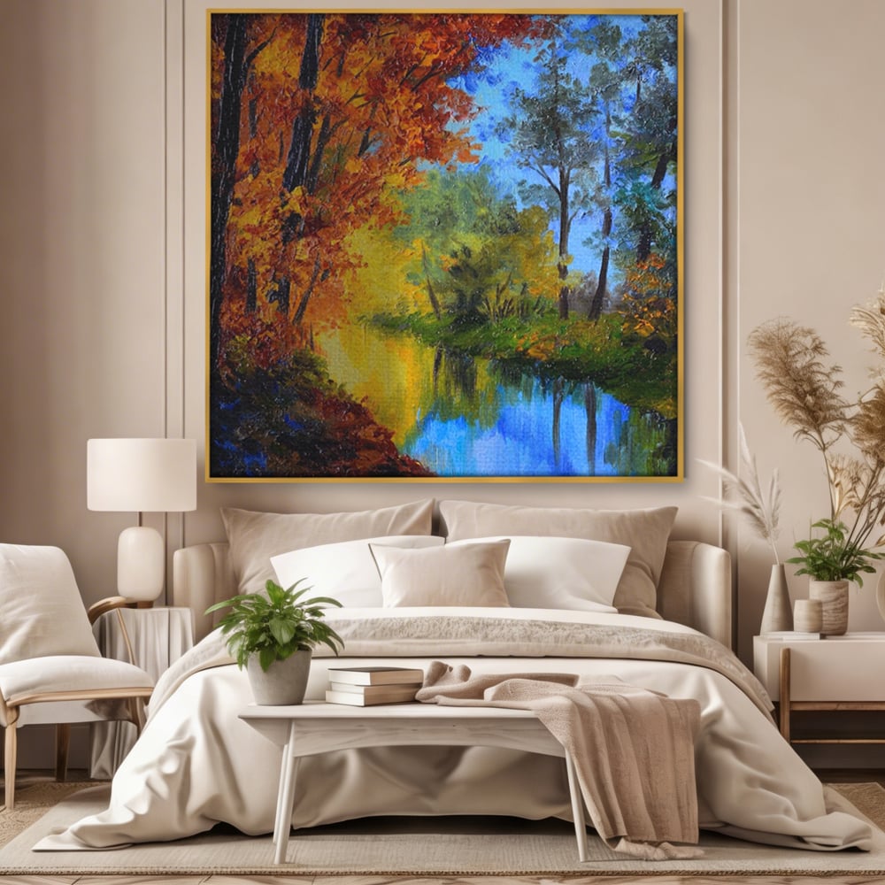 Tablou Canvas Premium LuxCanva® A1114, Langa Padure , Lac, Toamna, Peisaj, Natura, Culori Vibrante