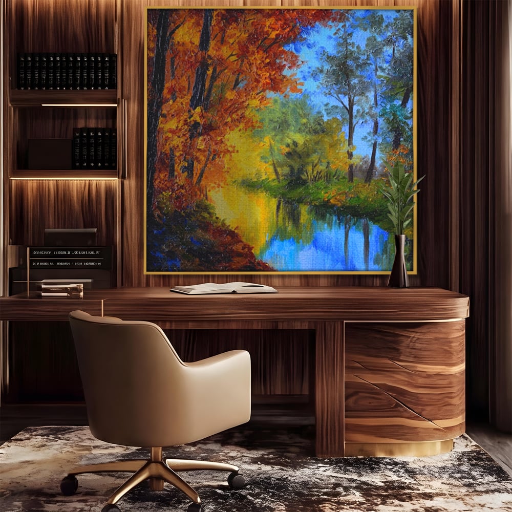 Tablou Canvas Premium LuxCanva® A1114, Langa Padure , Lac, Toamna, Peisaj, Natura, Culori Vibrante