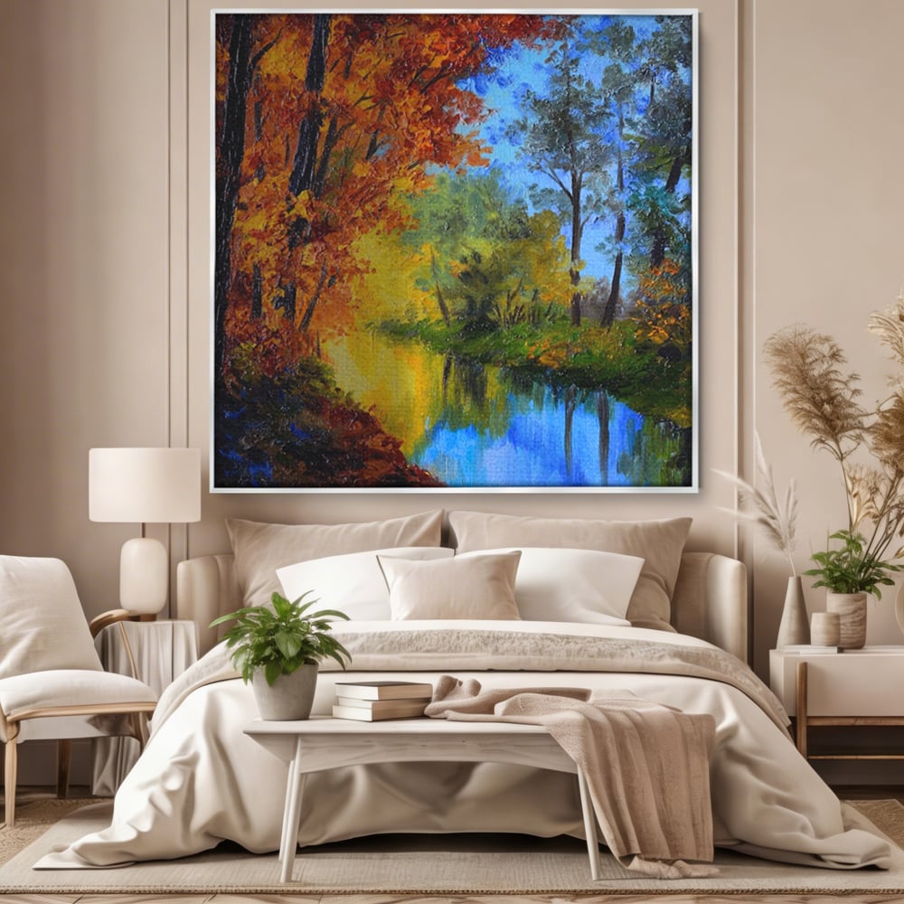 Tablou Canvas Premium LuxCanva® A1114, Langa Padure , Lac, Toamna, Peisaj, Natura, Culori Vibrante