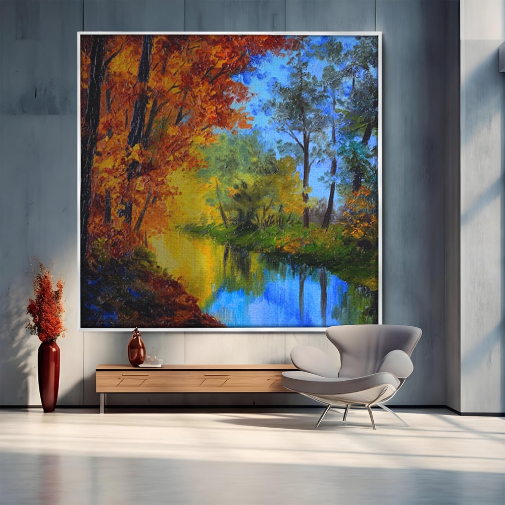 Tablou Canvas Premium LuxCanva® A1114, Langa Padure , Lac, Toamna, Peisaj, Natura, Culori Vibrante