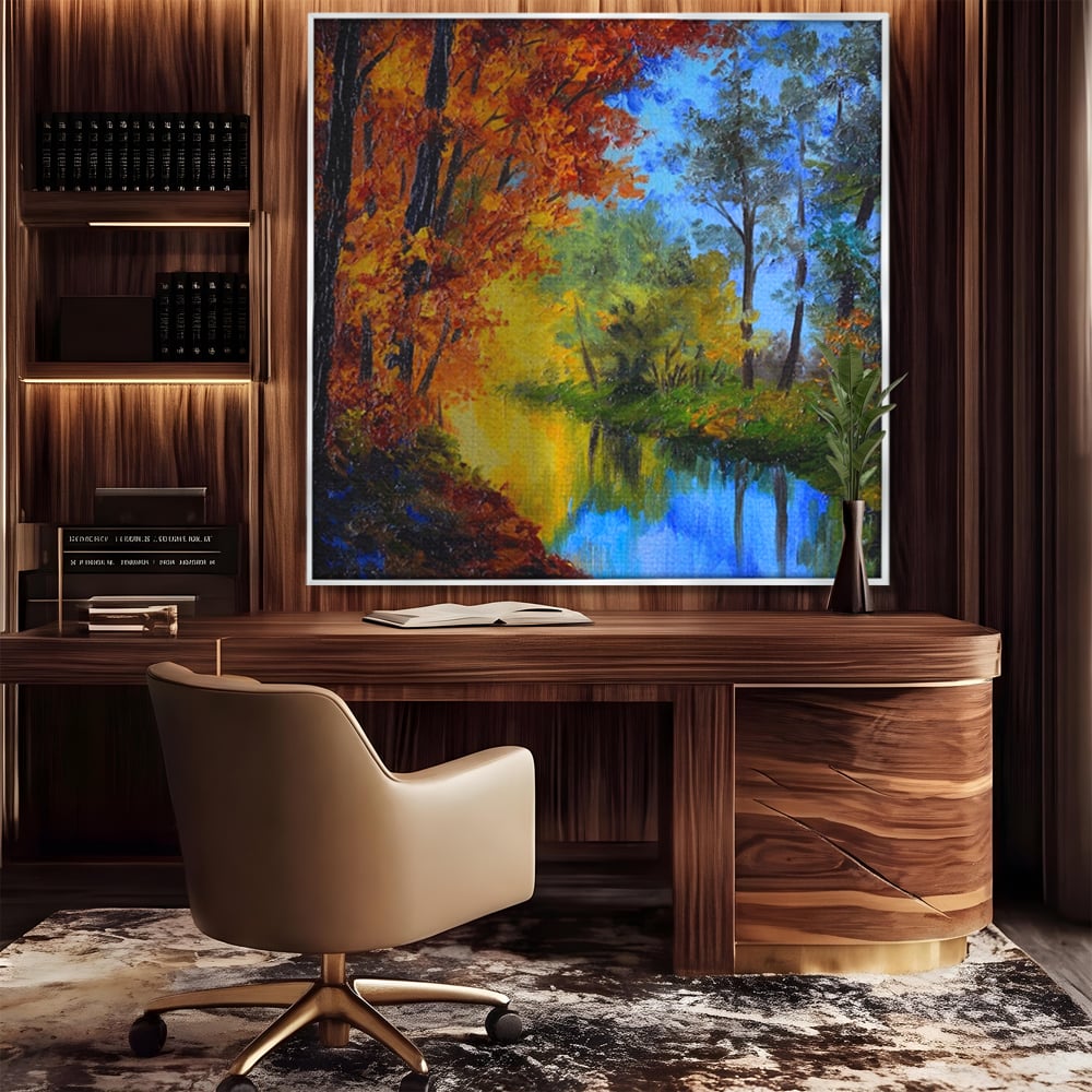 Tablou Canvas Premium LuxCanva® A1114, Langa Padure , Lac, Toamna, Peisaj, Natura, Culori Vibrante