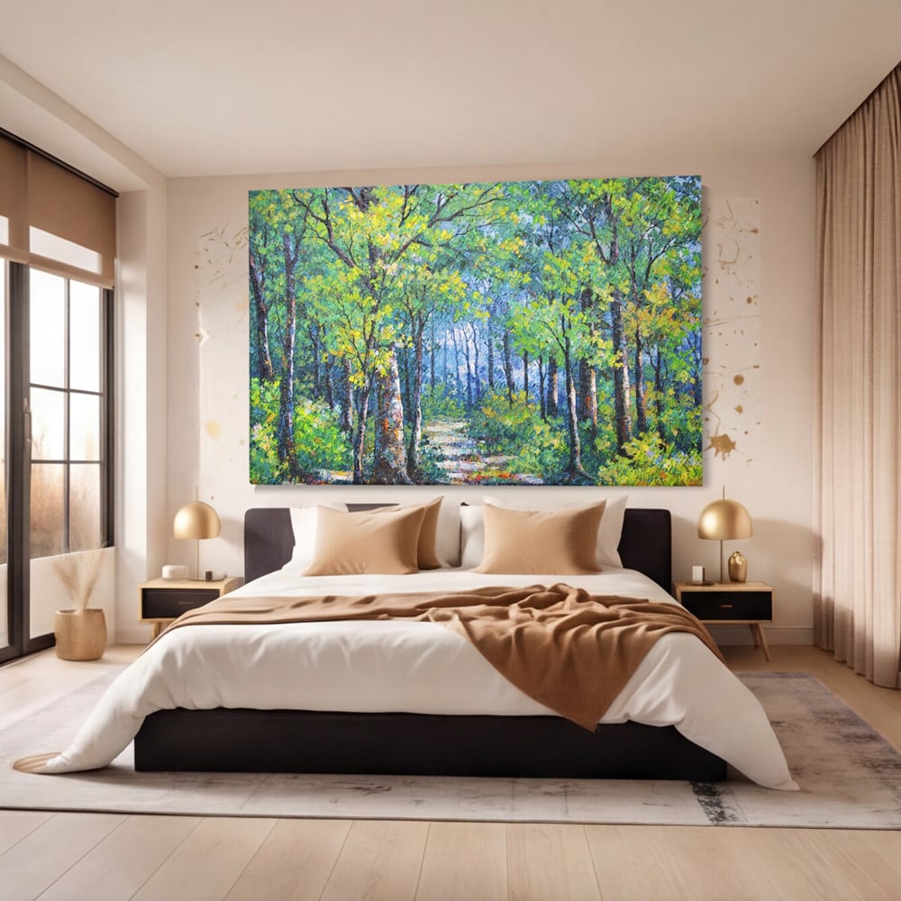 Tablou Canvas Premium LuxCanva® A1115, Linistea Padurii , Peisaj, Verde, Natura, Culori Vibrante