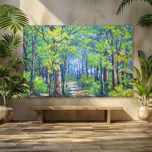 Tablou Canvas Premium LuxCanva® A1115, Linistea Padurii , Peisaj, Verde, Natura, Culori Vibrante