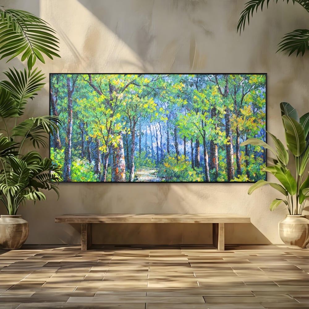 Tablou Canvas Premium LuxCanva® A1115, Linistea Padurii , Peisaj, Verde, Natura, Culori Vibrante