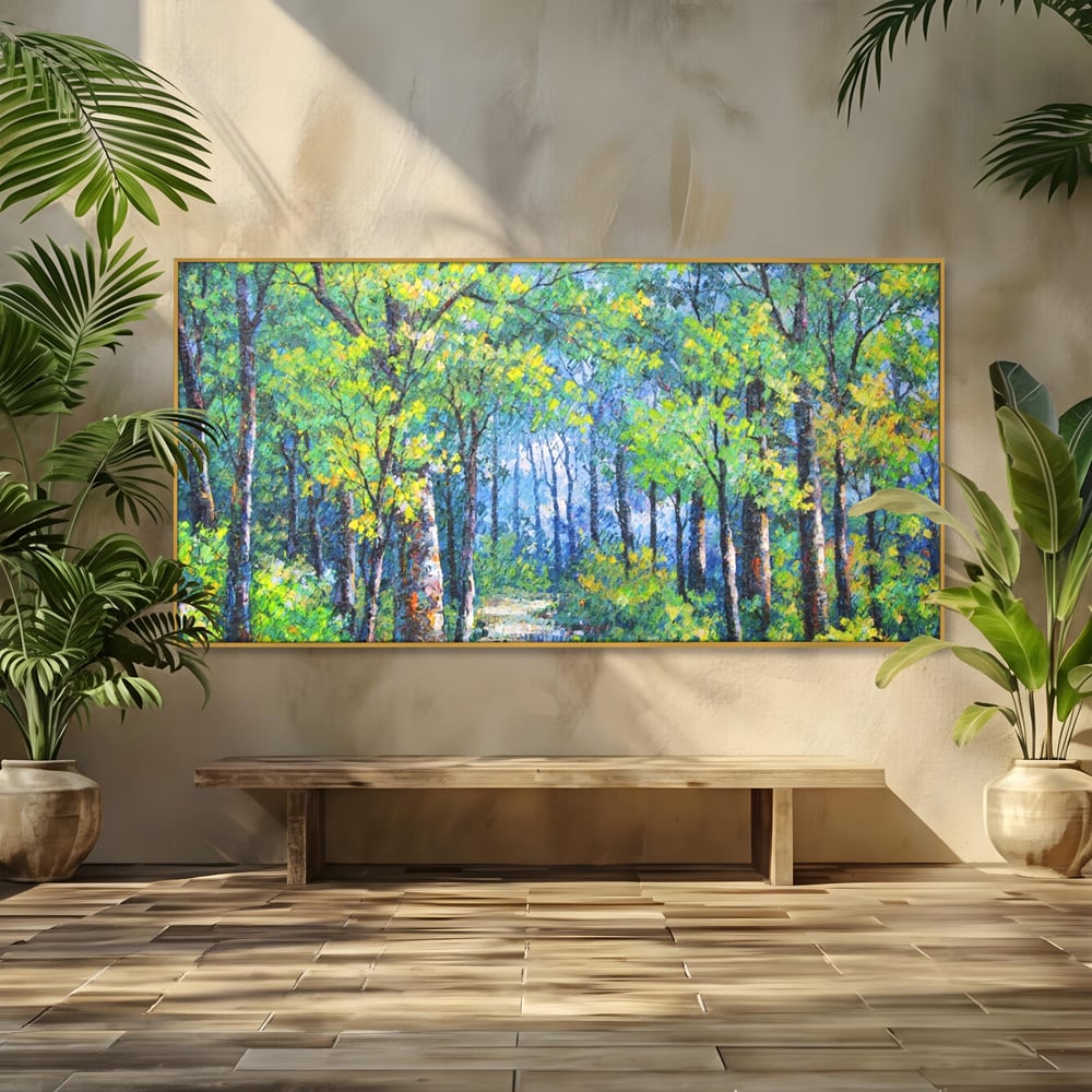 Tablou Canvas Premium LuxCanva® A1115, Linistea Padurii , Peisaj, Verde, Natura, Culori Vibrante