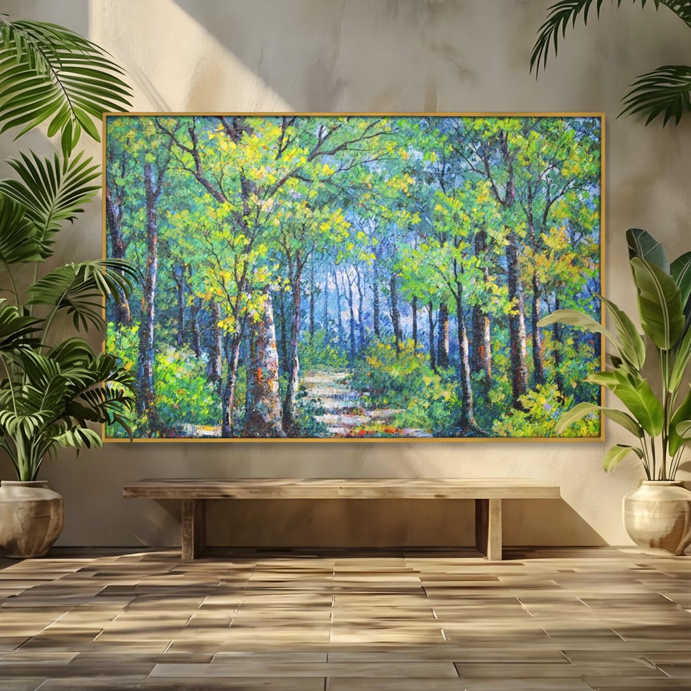 Tablou Canvas Premium LuxCanva® A1115, Linistea Padurii , Peisaj, Verde, Natura, Culori Vibrante