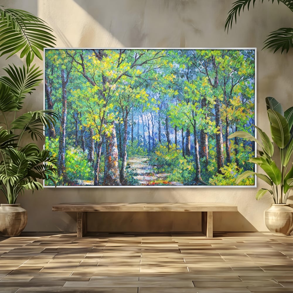 Tablou Canvas Premium LuxCanva® A1115, Linistea Padurii , Peisaj, Verde, Natura, Culori Vibrante