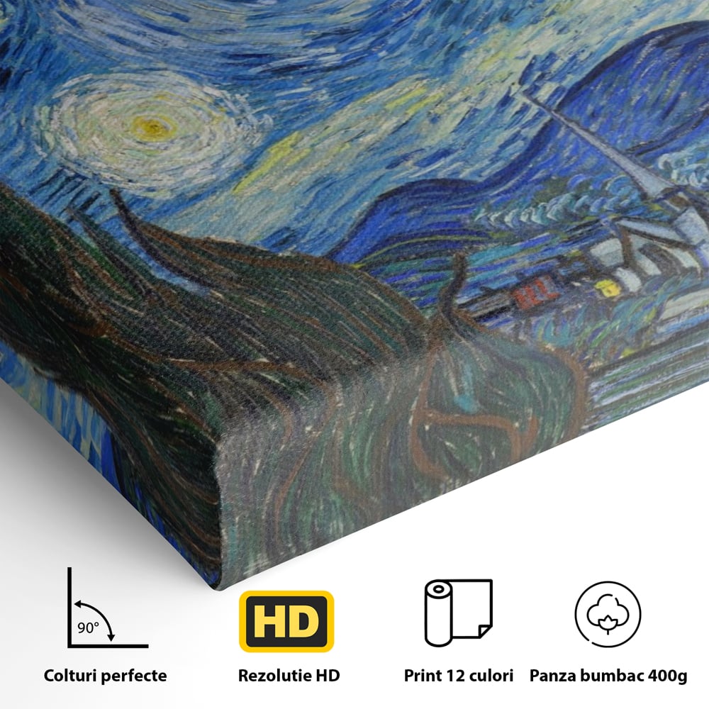 Tablou Canvas Premium LuxCanva® A1116, Noapte Instelata , Vincent van Gogh, Arta, Pictura, Culori Vibrante