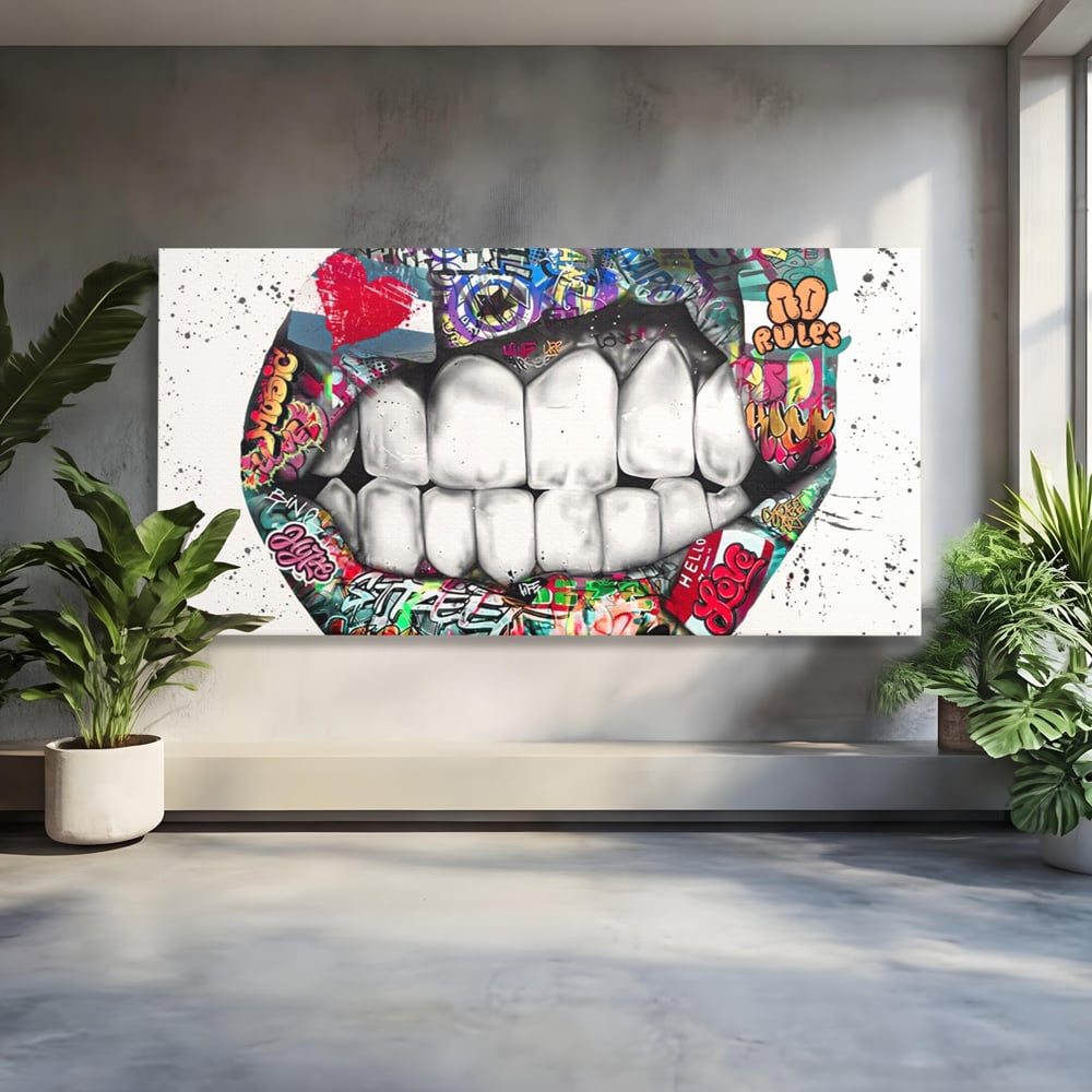 Tablou Canvas Premium LuxCanva® A1120, Lips Graffiti , Street Art, Buze, Colorat, Abstract, Culori Vibrante