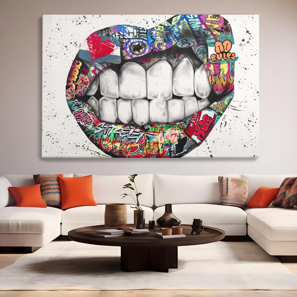 Tablou Canvas Premium LuxCanva® A1120, Lips Graffiti , Street Art, Buze, Colorat, Abstract, Culori Vibrante