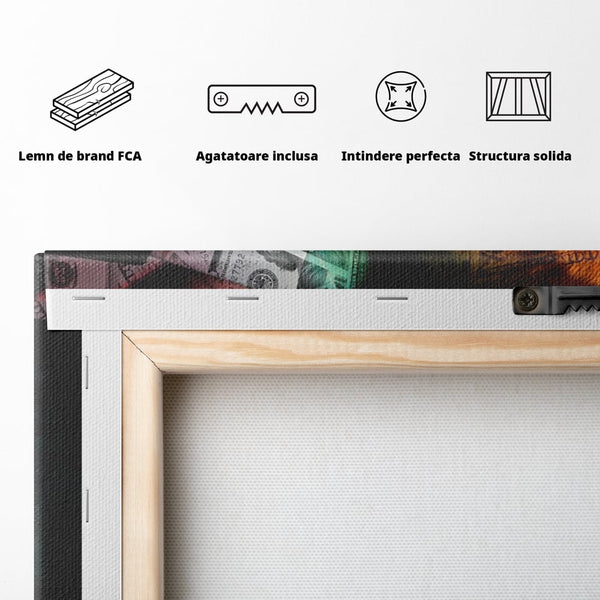 Tablou Canvas Premium LuxCanva® A1121, Time Is Money , Ceas, Timp, Cash, Motivational, Culori Vibrante