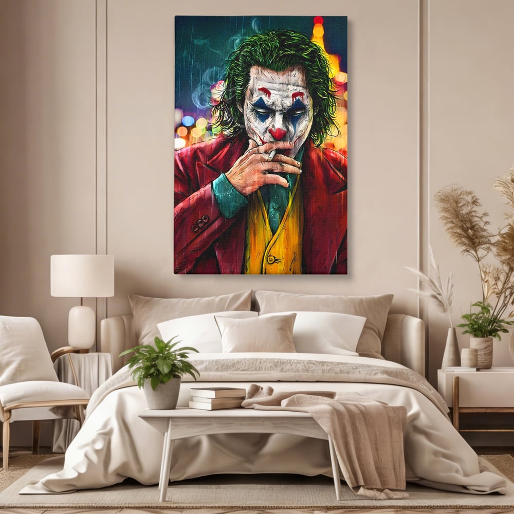 Tablou Canvas Premium LuxCanva® A1123, Joker , Film, Thriller, Ploaie, Culori Vibrante