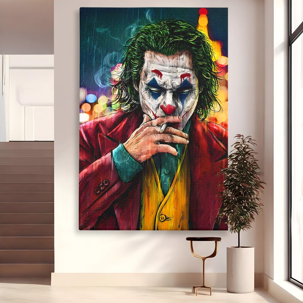 Tablou Canvas Premium LuxCanva® A1123, Joker , Film, Thriller, Ploaie, Culori Vibrante