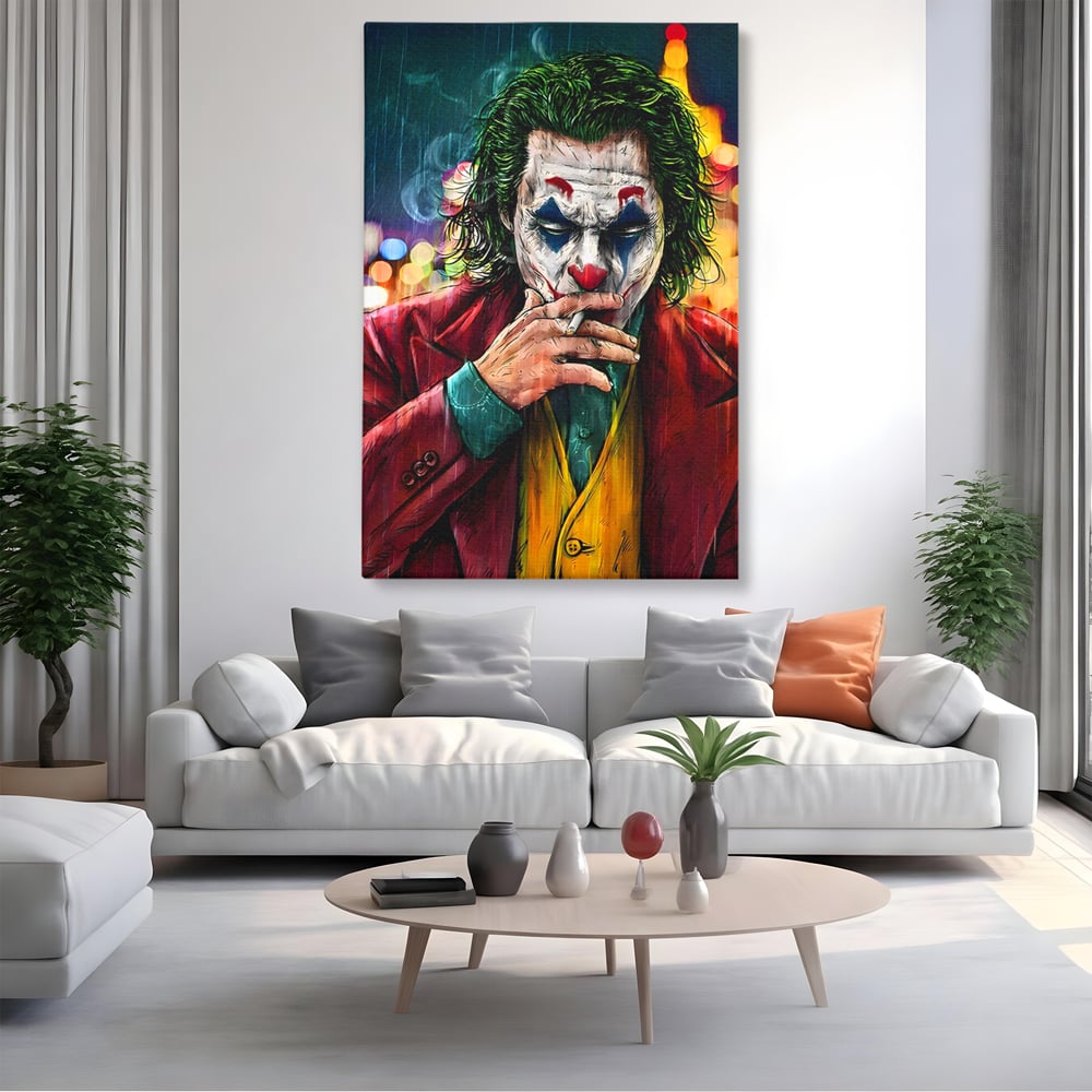Tablou Canvas Premium LuxCanva® A1123, Joker , Film, Thriller, Ploaie, Culori Vibrante