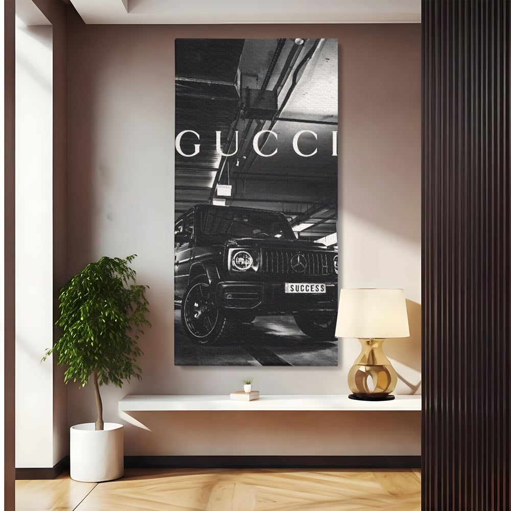 Tablou Canvas Premium, LuxCanva® A1124, Gucci , Mercedes, Succes, Alb, Negru