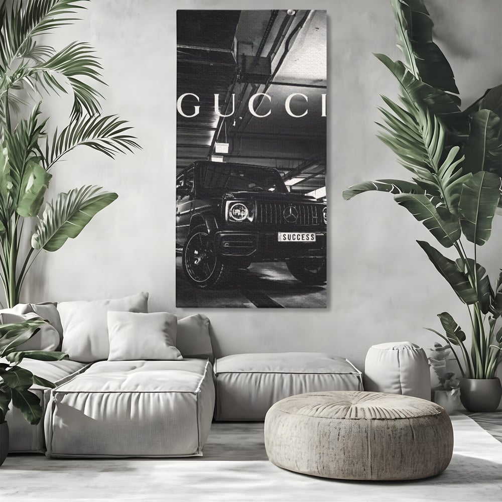 Tablou Canvas Premium, LuxCanva® A1124, Gucci , Mercedes, Succes, Alb, Negru
