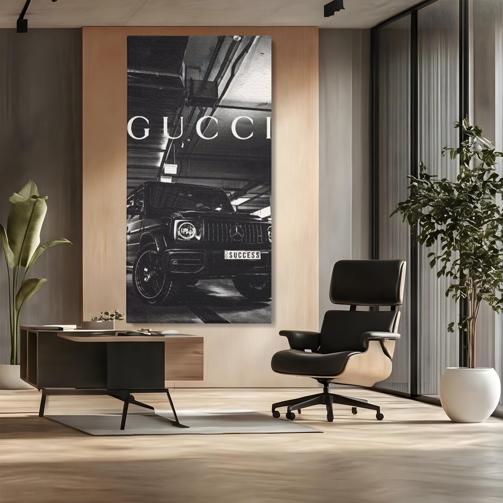Tablou Canvas Premium, LuxCanva® A1124, Gucci , Mercedes, Succes, Alb, Negru