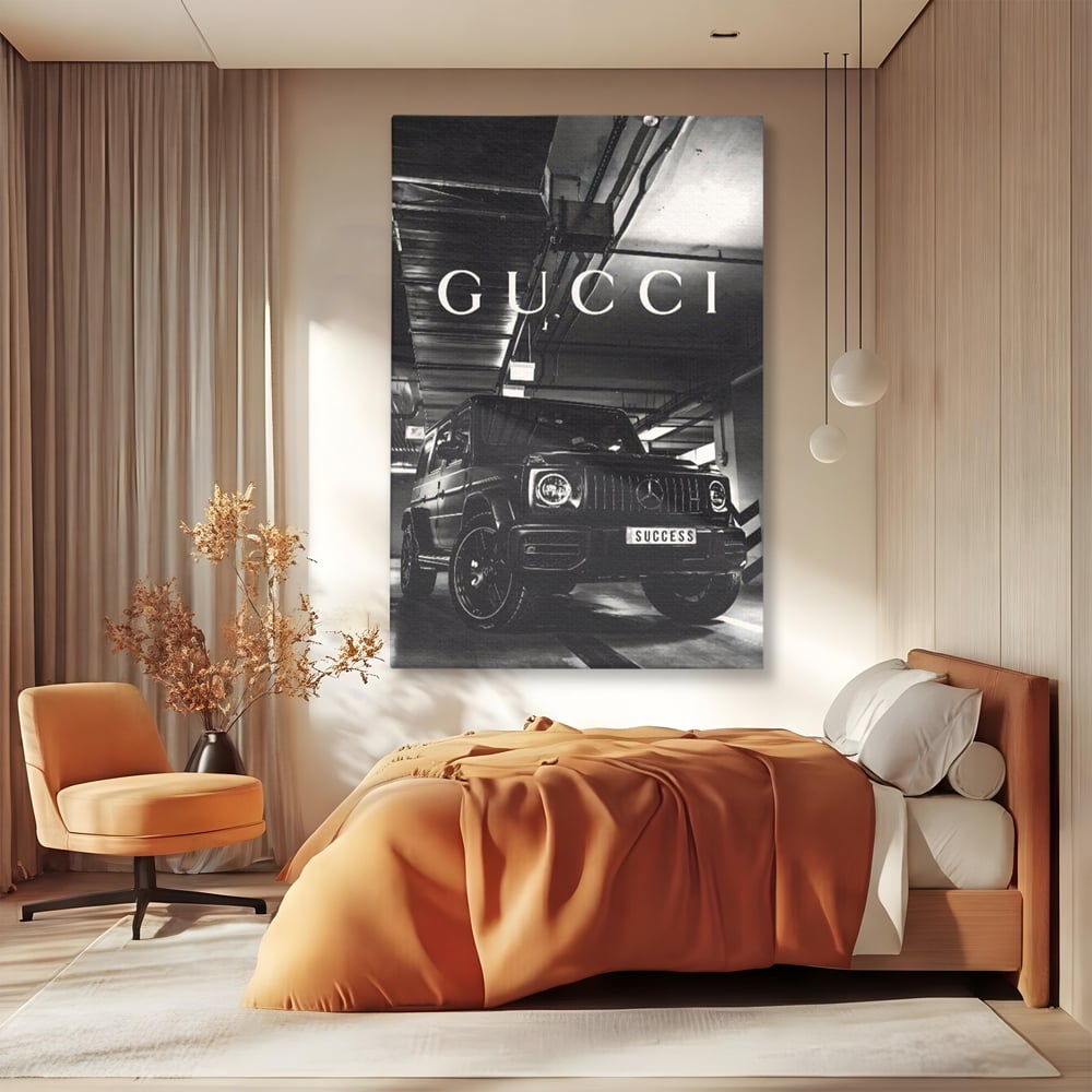 Tablou Canvas Premium, LuxCanva® A1124, Gucci , Mercedes, Succes, Alb, Negru