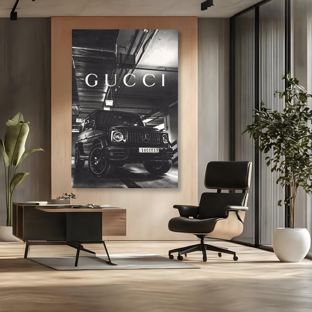 Tablou Canvas Premium, LuxCanva® A1124, Gucci , Mercedes, Succes, Alb, Negru