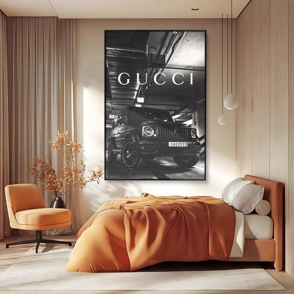 Tablou Canvas Premium, LuxCanva® A1124, Gucci , Mercedes, Succes, Alb, Negru