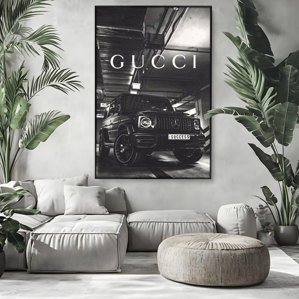 Tablou Canvas Premium, LuxCanva® A1124, Gucci , Mercedes, Succes, Alb, Negru
