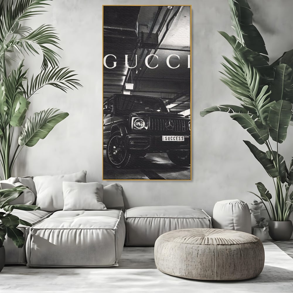 Tablou Canvas Premium, LuxCanva® A1124, Gucci , Mercedes, Succes, Alb, Negru
